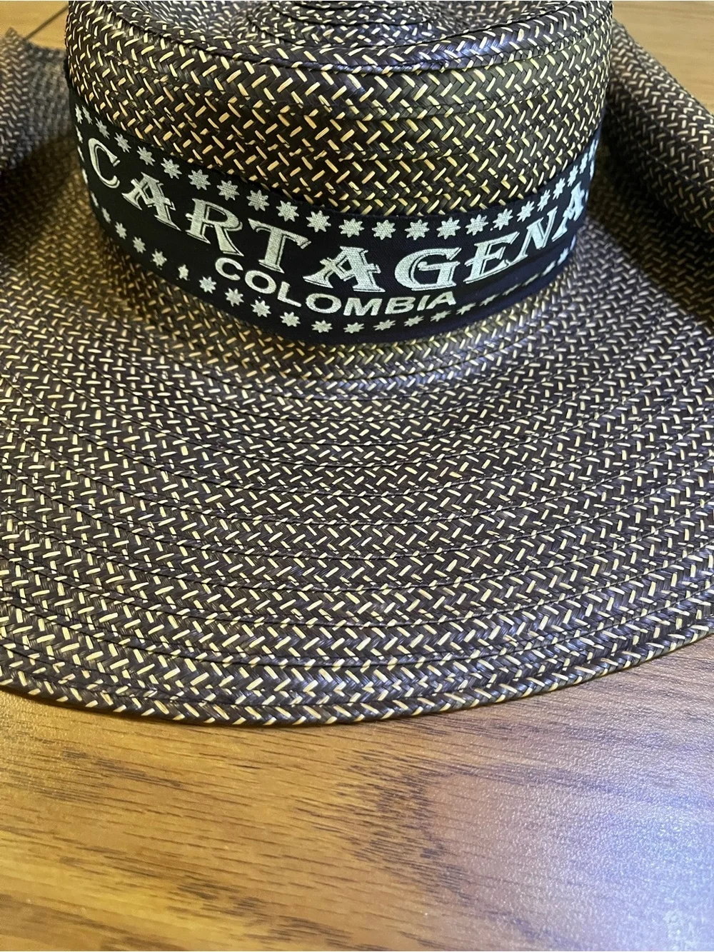 Cartagena Colombia Straw Sun Hat - Black & Natural